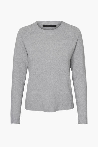Pull gris de VERO MODA, en maille fine, avec manches longues et col rond.