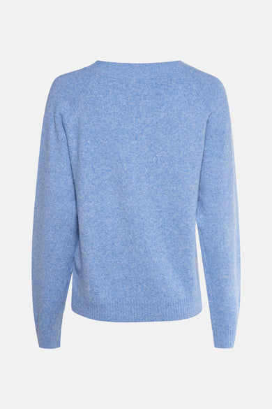 Pull bleu à col rond par VERO MODA, en maille texturée et manches longues, vue de dos.
