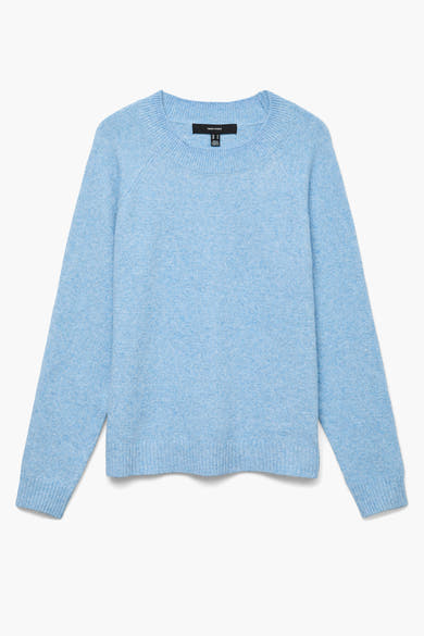 Pull bleu à col rond de VERO MODA, en tricot texturé uni, manches longues raglan.
