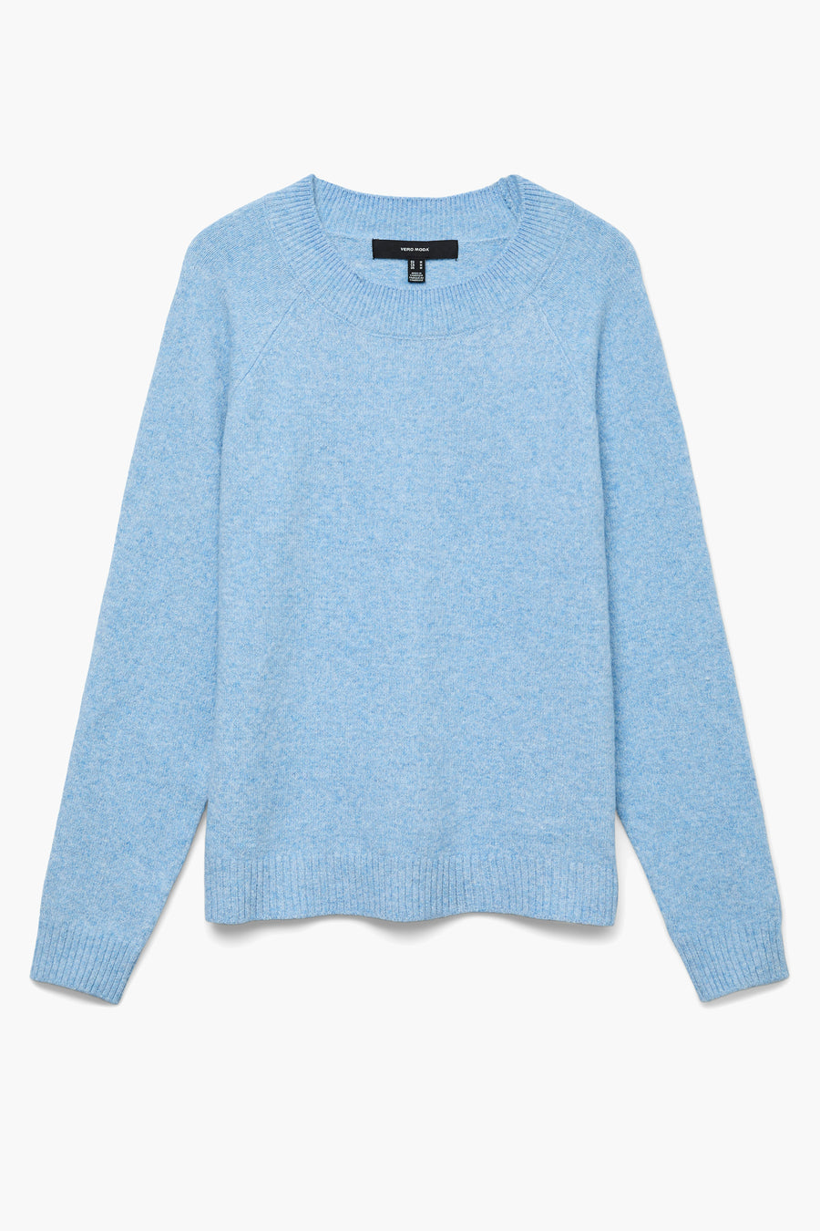 Pull bleu à col rond de VERO MODA, en tricot texturé uni, manches longues raglan.

