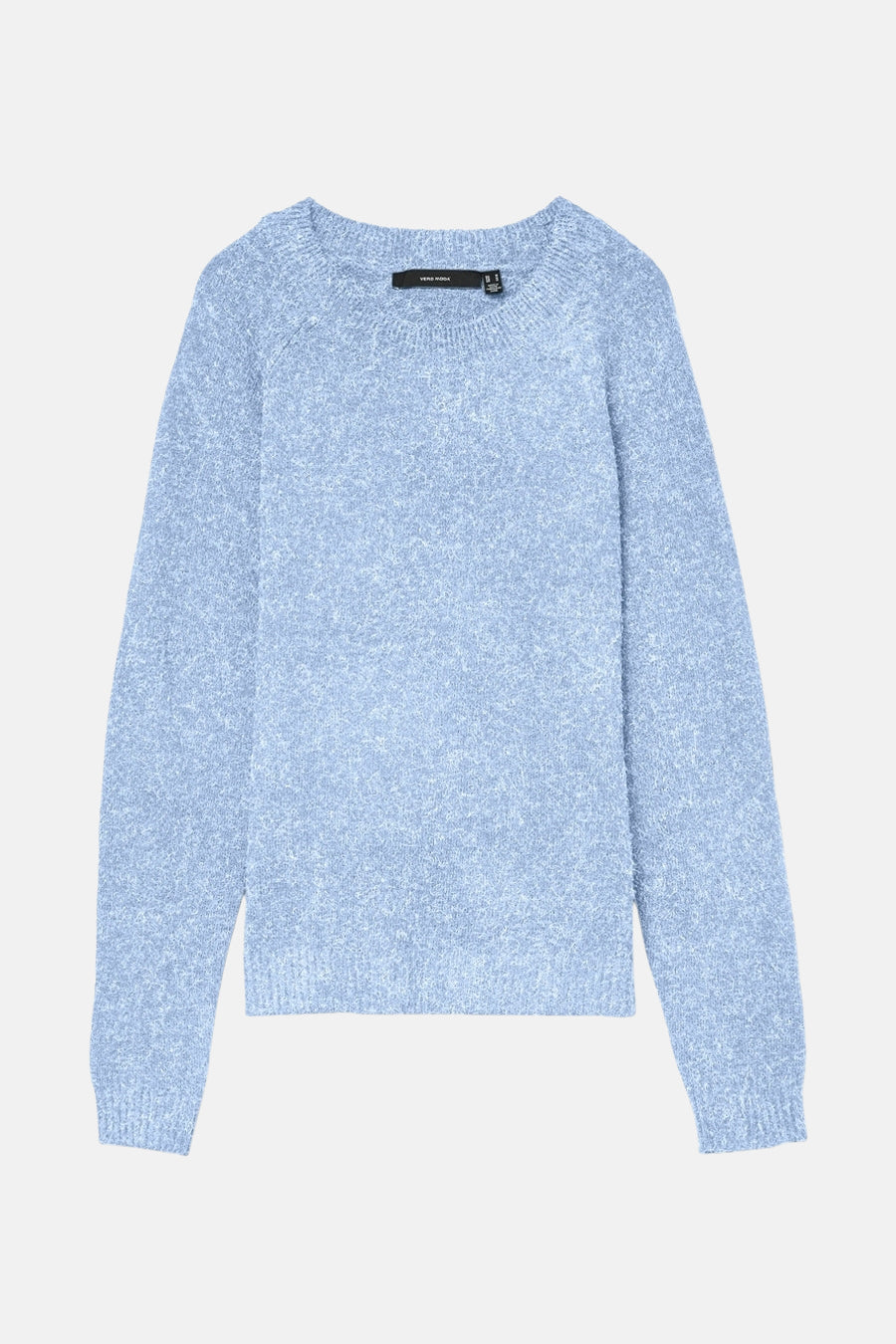 Pull à col rond bleu de VERO MODA, en maille texturée douce, avec une coupe classique.