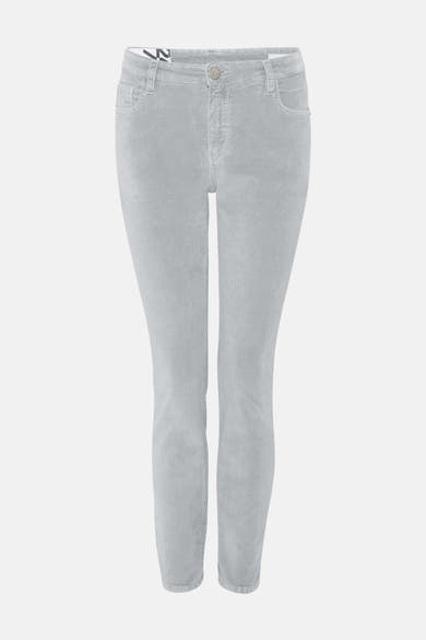 Lichtgrijze damesjeans van OPUS, van effen corduroy, met een sigarettenmodel.