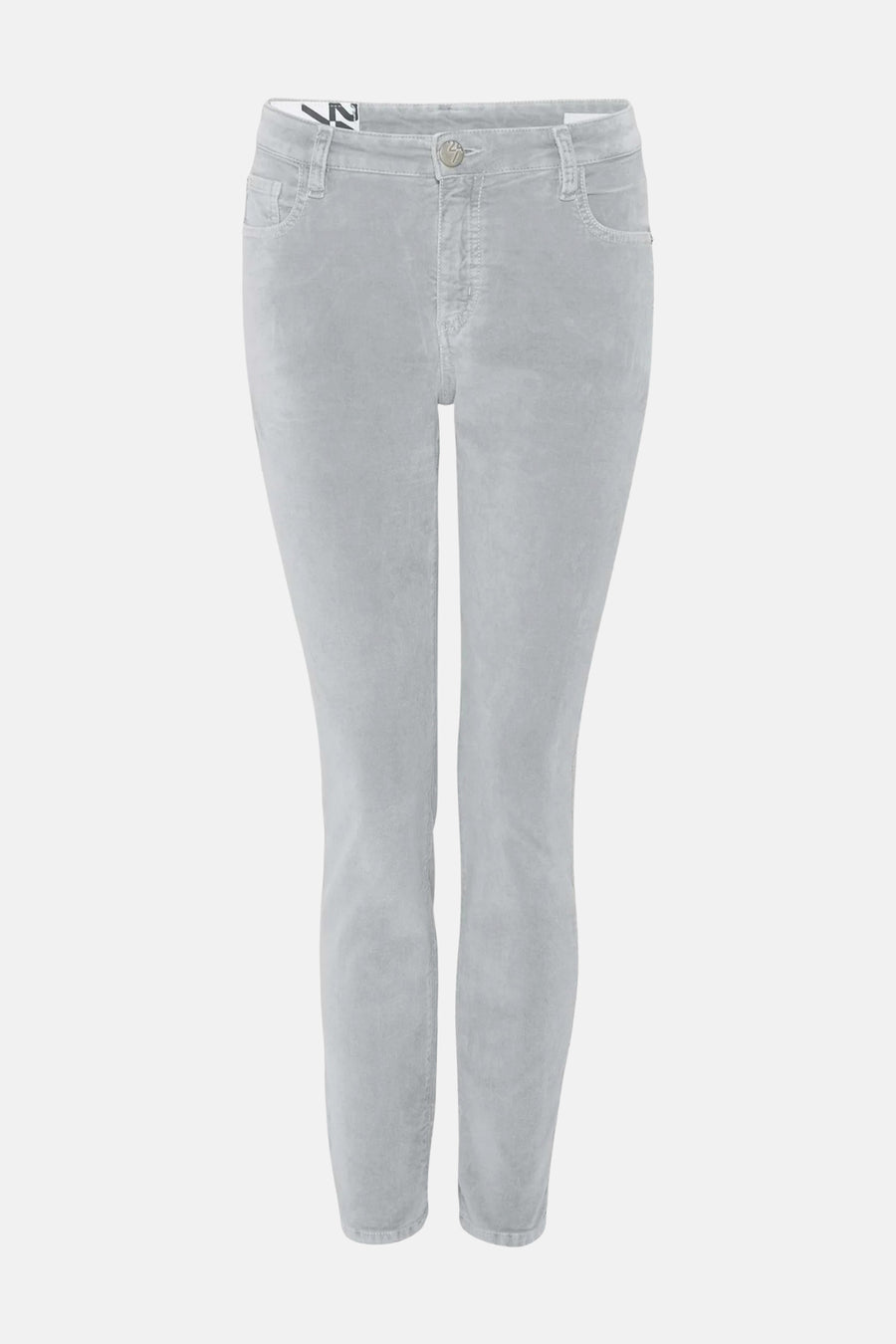 Lichtgrijze damesjeans van OPUS, van effen corduroy, met een sigarettenmodel.
