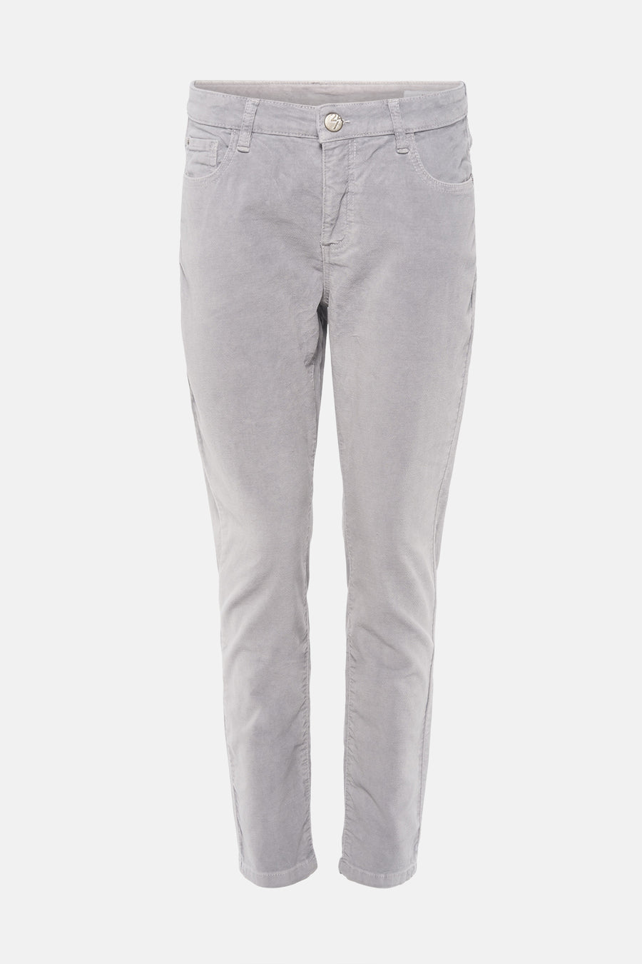 Grijze corduroy jeans van OPUS, klassieke rechte pasvorm en zakdetails.