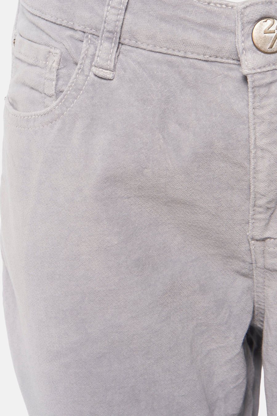 Grijs gemêleerde jeans van OPUS, met zichtbare voorzak en metalen knoop.