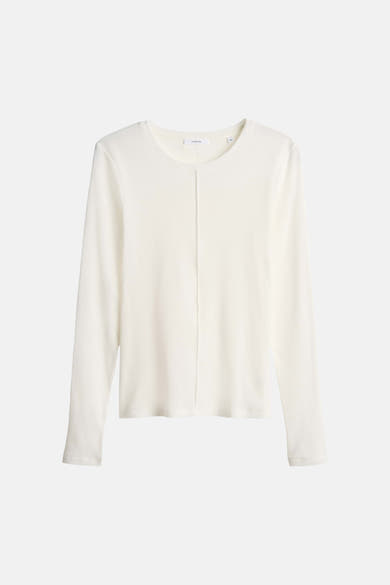 Pull col O blanc à manches longues OPUS, vu de face
