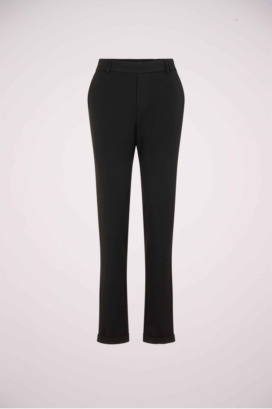 Pantalon de costume noir de VERO MODA, avec une coupe droite et des ourlets roulottés.
