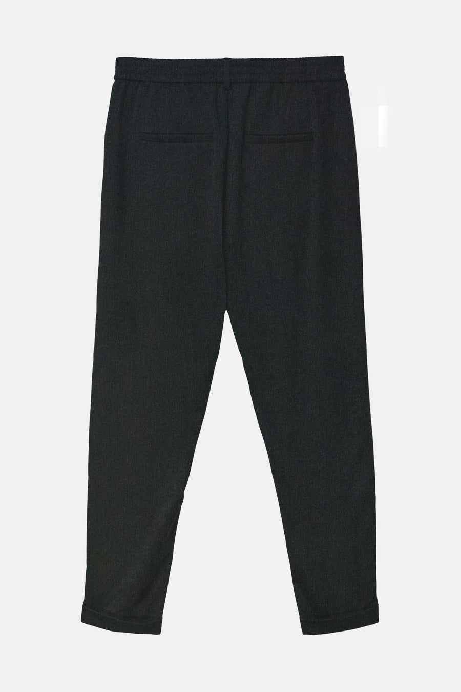 Pantalon de costume gris par Vero Moda, avec deux poches arrières passepoilées, sur fond blanc.