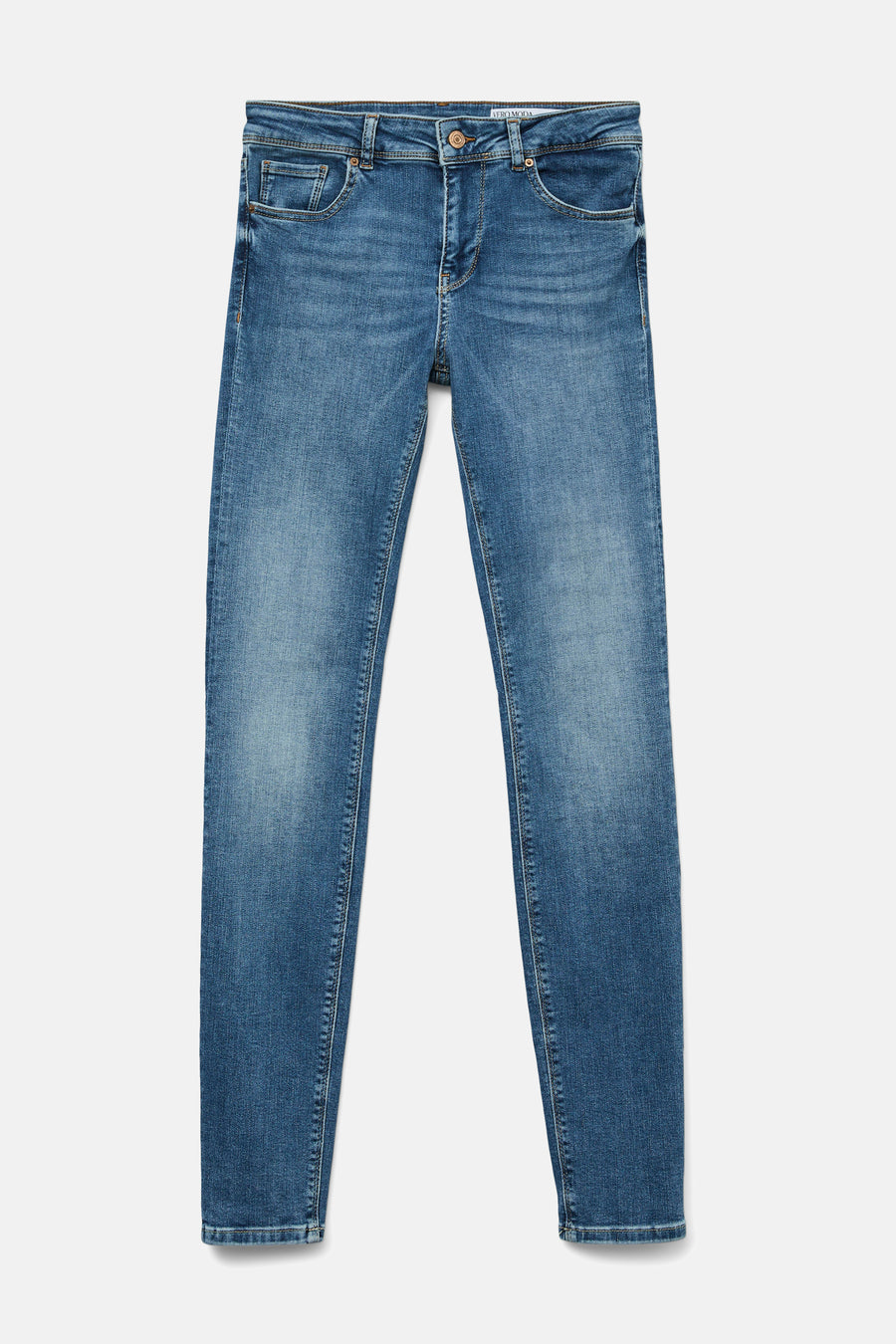 Jean skinny bleu moyen de VERO MODA, en denim, avec poches et coutures apparentes.