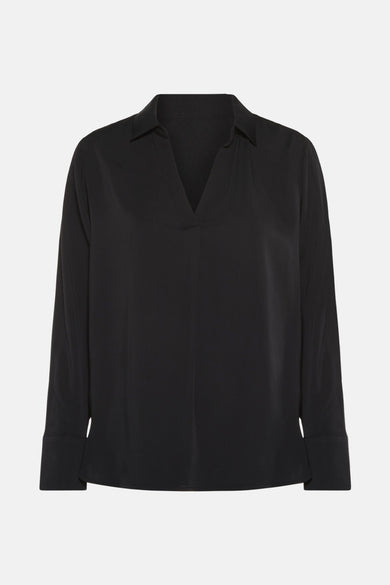Zwarte blouse met lange mouwen van OPUS, met V-hals en een relaxte pasvorm.