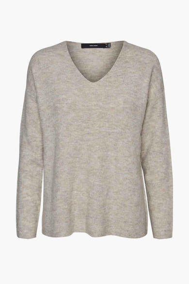 Ecru V-hals trui van Vero Moda, in zachte stof, met lange mouwen.