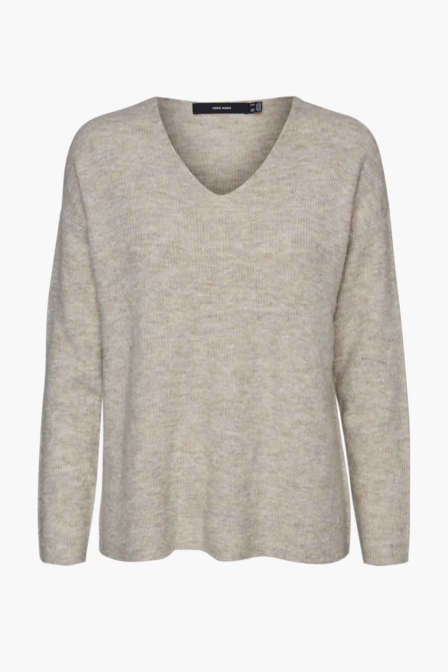Ecru V-hals trui van Vero Moda, in zachte stof, met lange mouwen.