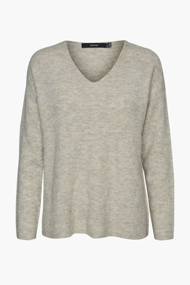 Ecru gebreide trui van Vero Moda, met een V-hals en een zachte textuur.