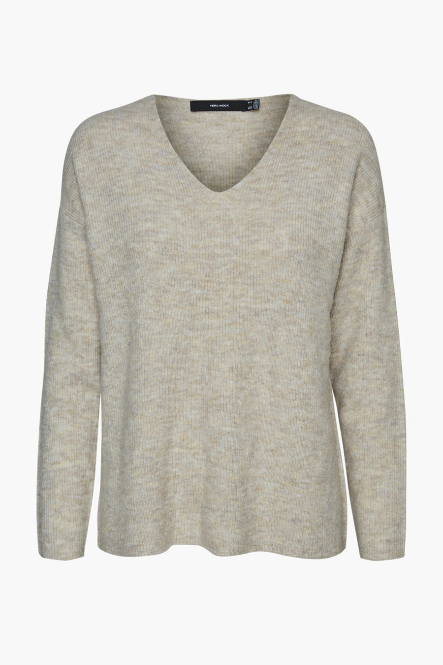 Ecru gebreide trui van Vero Moda, met een V-hals en een zachte textuur.