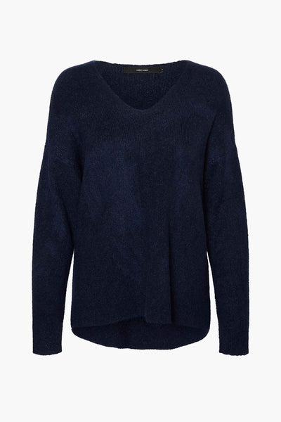 Blauwe gebreide trui van VERO MODA, met een V-hals en een zachte textuur.