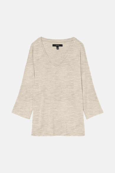 T-shirt beige à manches longues de Vero Moda, en maille fine et coupe décontractée.
