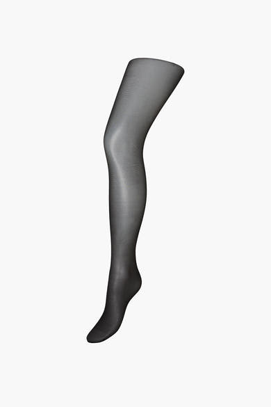 Zwarte panty van VERO MODA, gezien op een beenmodel, op een witte achtergrond.