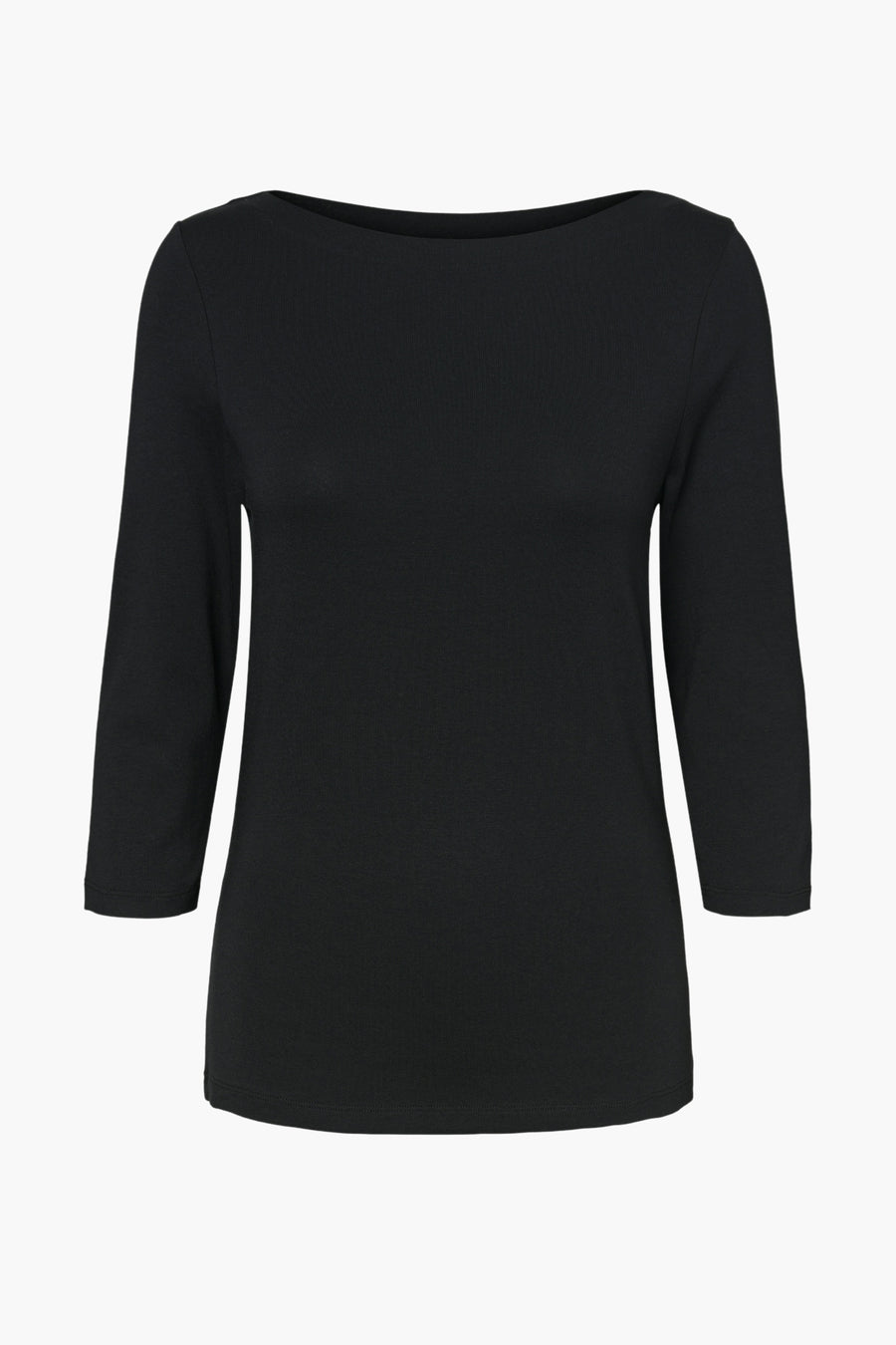 Zwarte top met driekwartmouwen van VERO MODA, in fijne ribgebreide stof.