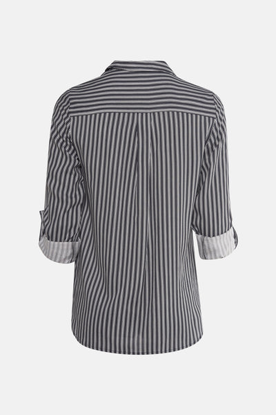 Multikleurig overhemd met lange mouwen van VERO MODA®, verticale strepen, opgerolde 3/4 mouwen, achterzijde.