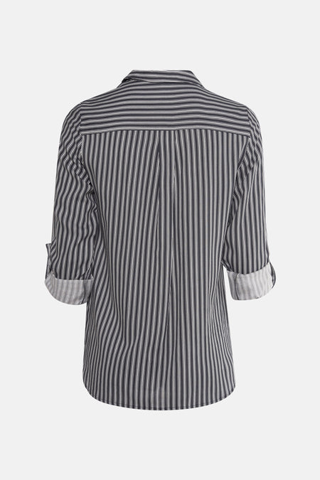 Multikleurig overhemd met lange mouwen van VERO MODA®, verticale strepen, opgerolde 3/4 mouwen, achterzijde.