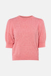Pull à col rond corail de VERO MODA, avec manches courtes bouffantes et texture tricotée.