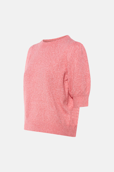 Pull à col rond corail de VERO MODA, en maille texturée avec manches courtes bouffantes.