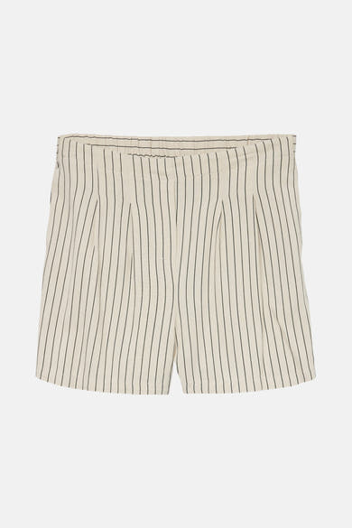 Korte beige short met verticale strepen van VERO MODA®, met elastische tailleband.