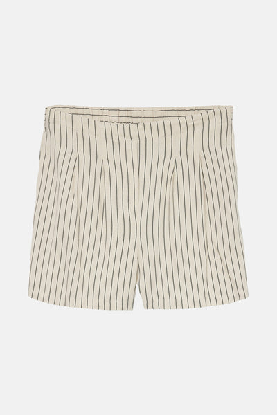 Korte beige short met verticale strepen van VERO MODA®, met elastische tailleband.