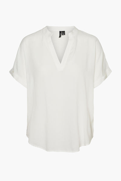 Wit blouse met korte mouwen van VERO MODA, met V-hals en afgeronde zoom.