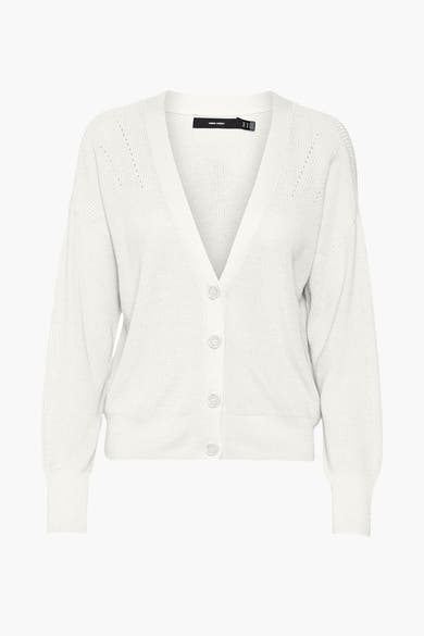 Gilet blanc de VERO MODA avec encolure en V, manches longues et fermeture boutonnée.