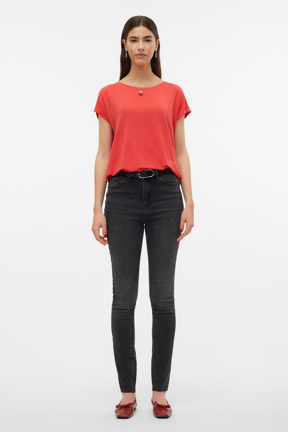 Top uni manches courtes Rouge - VERO MODA®