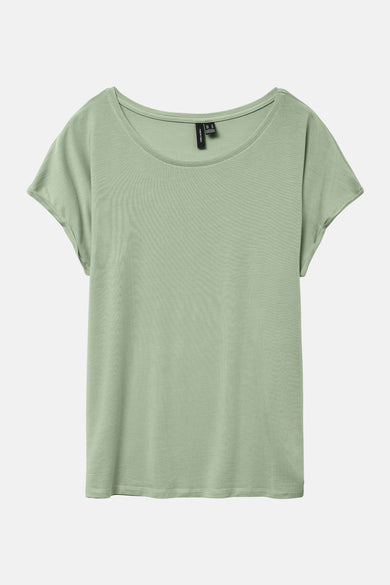 Groen T-shirt met korte mouwen van Vero Moda, effen kleur en relaxte pasvorm.