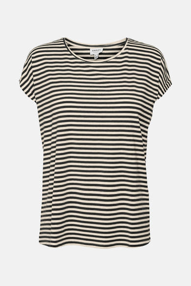 Zwart gestreept T-shirt van VERO MODA®, met korte mouwen en ronde hals.