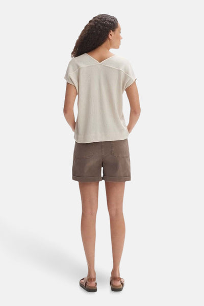 Blouse écru à manches courtes par OPUS, vue de dos avec des détails de texture et un ourlet droit.