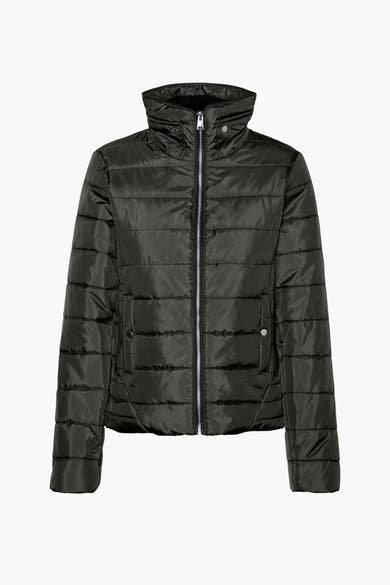 Veste courte verte de VERO MODA avec fermeture éclair argentée, col montant et poches boutonnées.