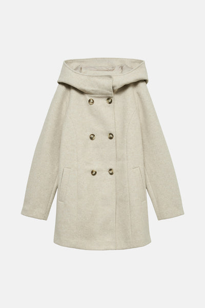 Veste courte beige de VERO MODA, à double boutonnage avec capuche et poches plaquées.