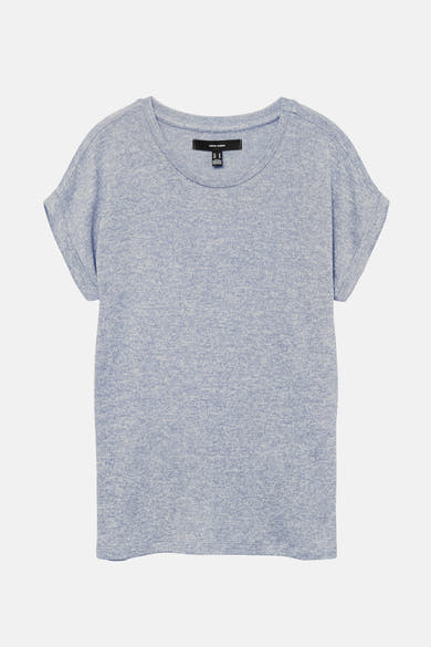 Blauw T-shirt met korte mouwen van Vero Moda, in gemêleerde stof en opgerolde zomen.