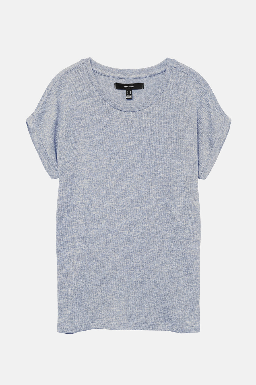 Blauw T-shirt met korte mouwen van Vero Moda, in gemêleerde stof en opgerolde zomen.