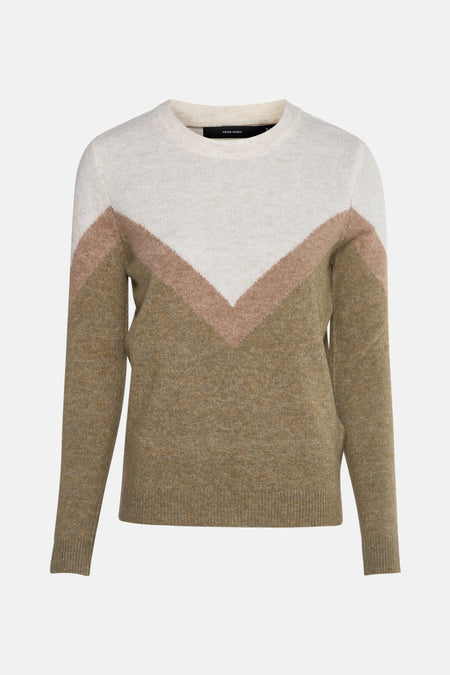 Multikleuren rondehals trui van Vero Moda met chevronpatroon en gebreide textuur.