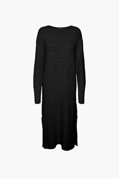 Zwarte midi-jurk van VERO MODA, rechte pasvorm met lange mouwen en fijne gebreide stof.