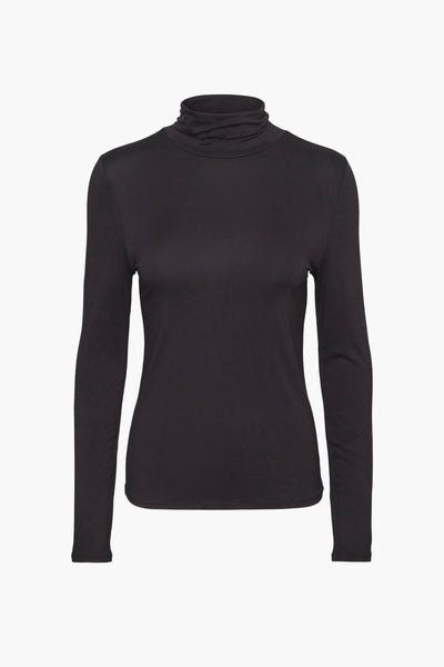 Top noir à manches longues de VERO MODA, avec col montant froncé.