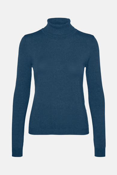 Pull col montant bleu de VERO MODA®, en tricot fin et uni.
