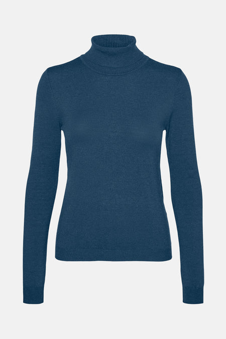 Pull col montant bleu de VERO MODA®, en tricot fin et uni.

