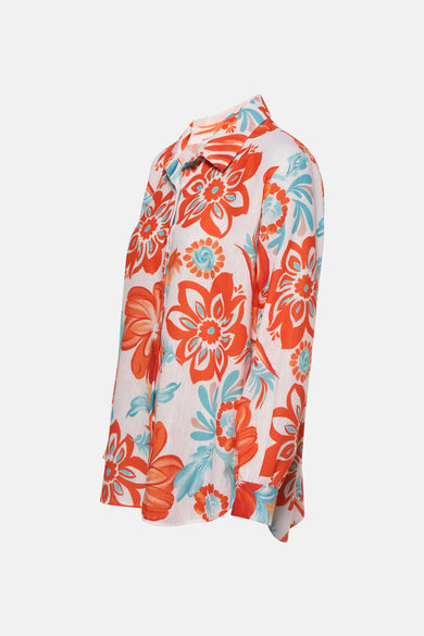 Multikleurig overhemd met lange mouwen van Terra di Siena met oranje en blauwe bloemenprint.