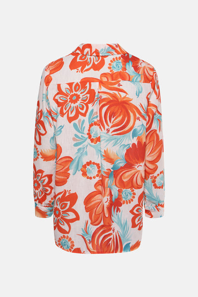 Multikleuren overhemd met lange mouwen van Terra di Siena met oranje en turquoise bloemenprint.