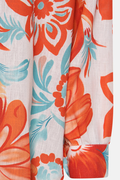Chemise à manches longues multicolore de Terra di Siena avec motif floral orangé et turquoise.