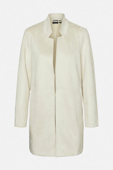 Ecru lange jas van VERO MODA, rechte pasvorm met discrete zakken op een effen achtergrond.