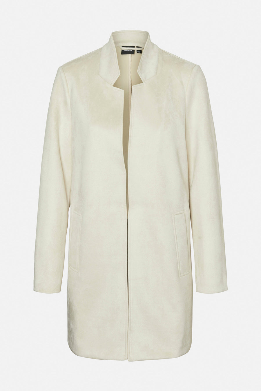 Ecru lange jas van VERO MODA, rechte pasvorm met discrete zakken op een effen achtergrond.