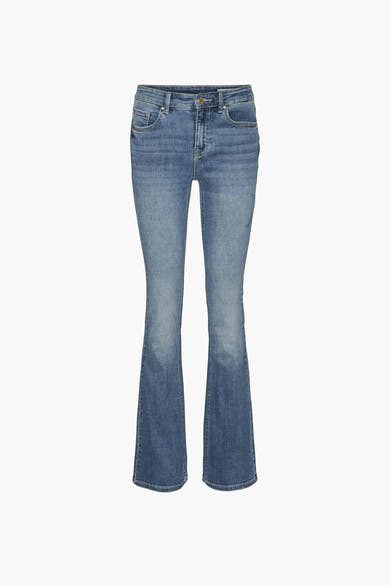 Jean évasé en denim bleu moyen de VERO MODA, coupe ajustée et délavée.