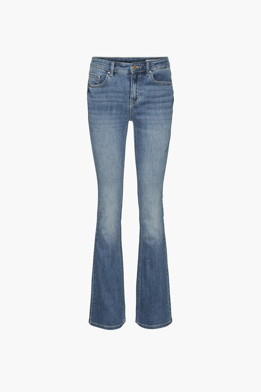 Jean évasé en denim bleu moyen de VERO MODA, coupe ajustée et délavée.